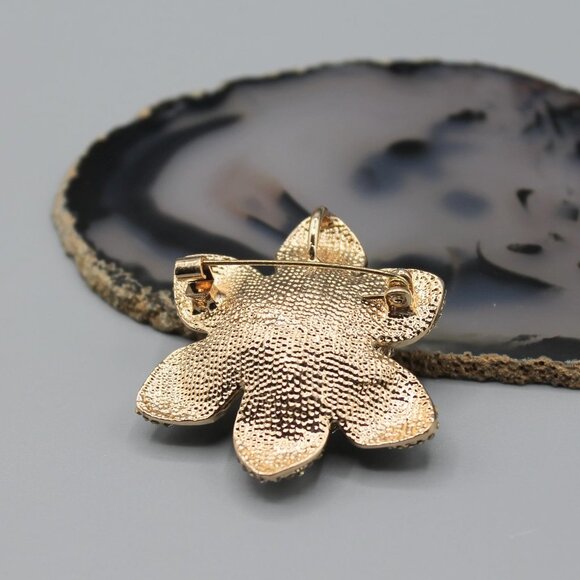 Flower jewelry brooch pin pendant nature white pearl green yellow gold tone - Picture 4 of 12